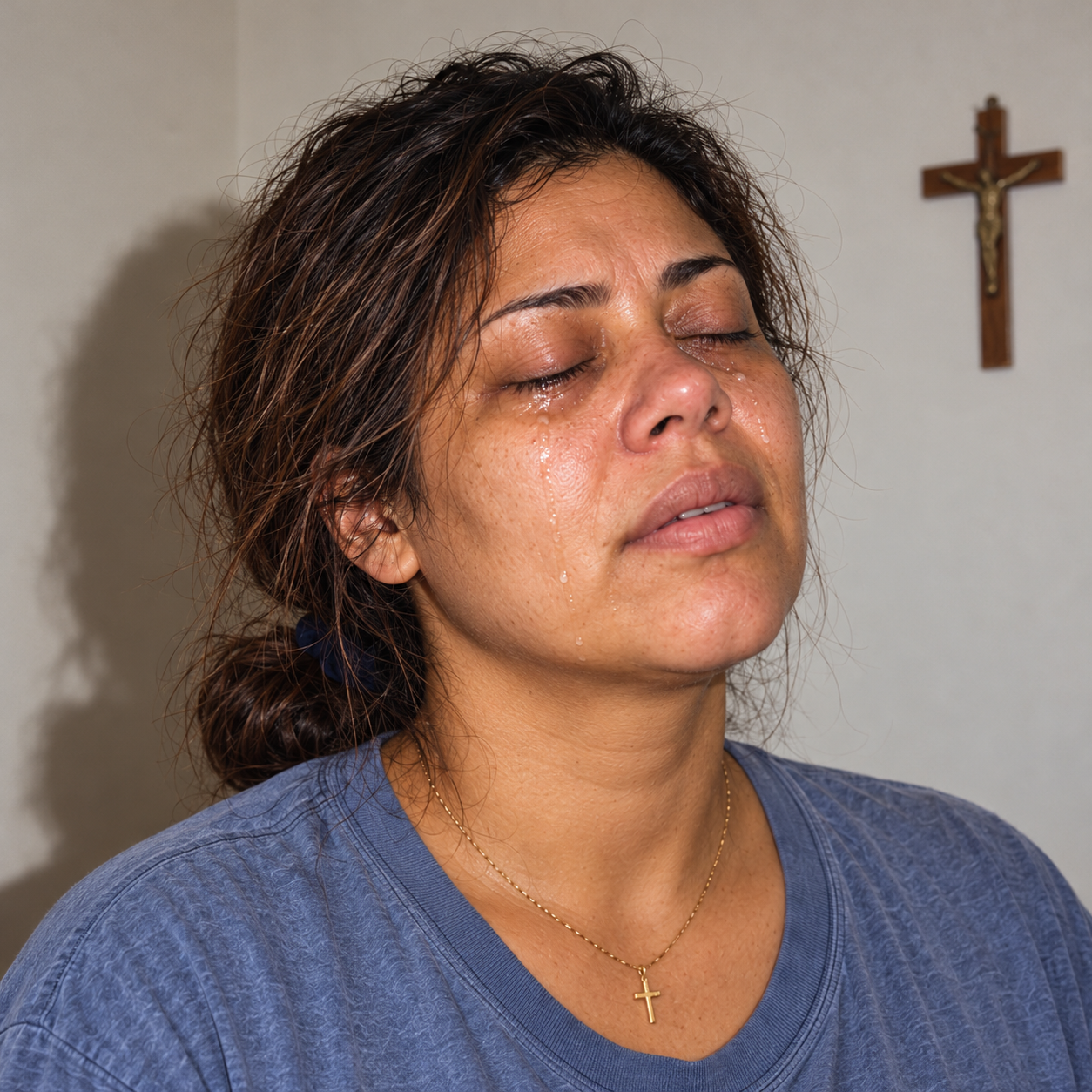 Mulher em oração com lágrimas