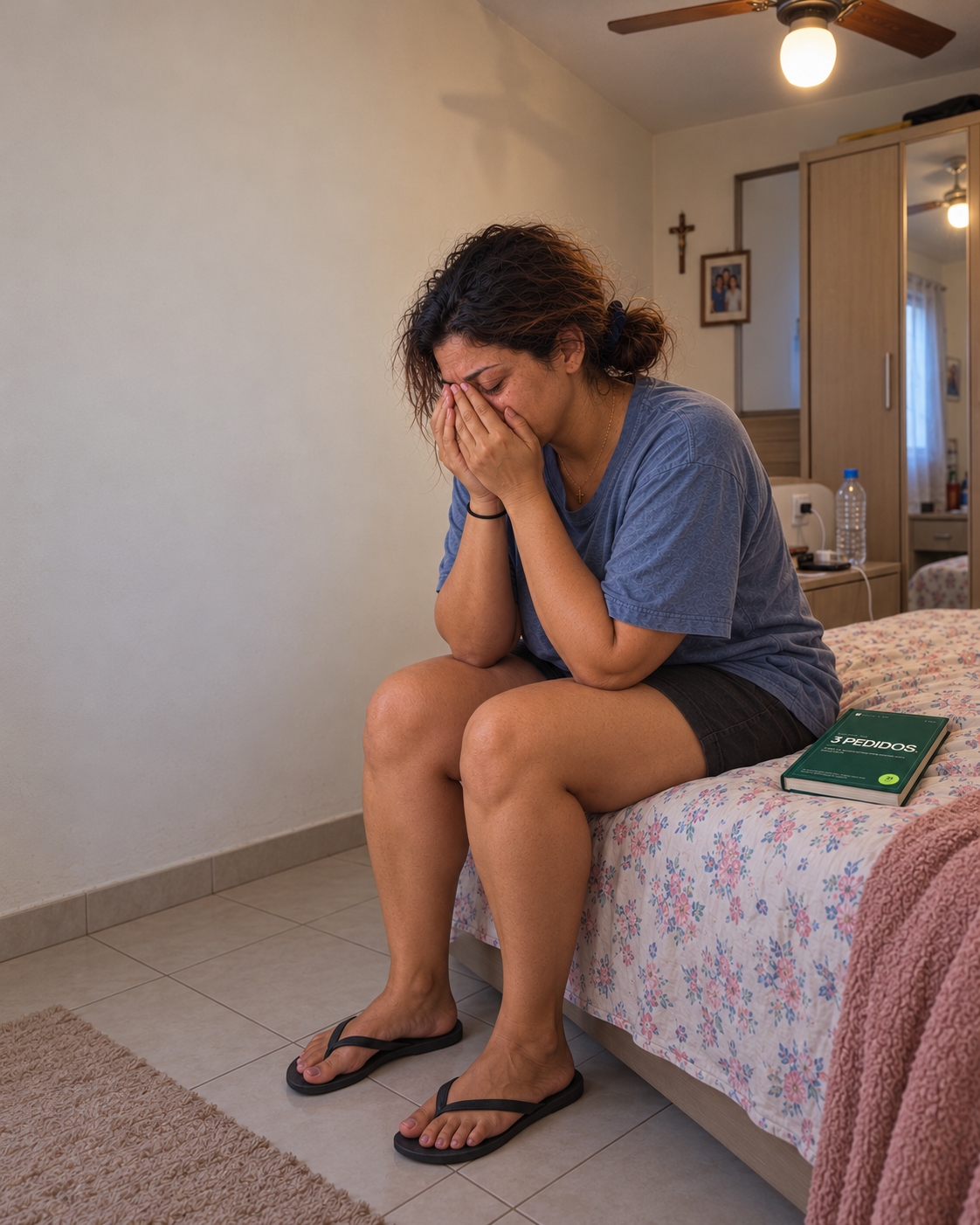 Mulher chorando ao lado do devocional